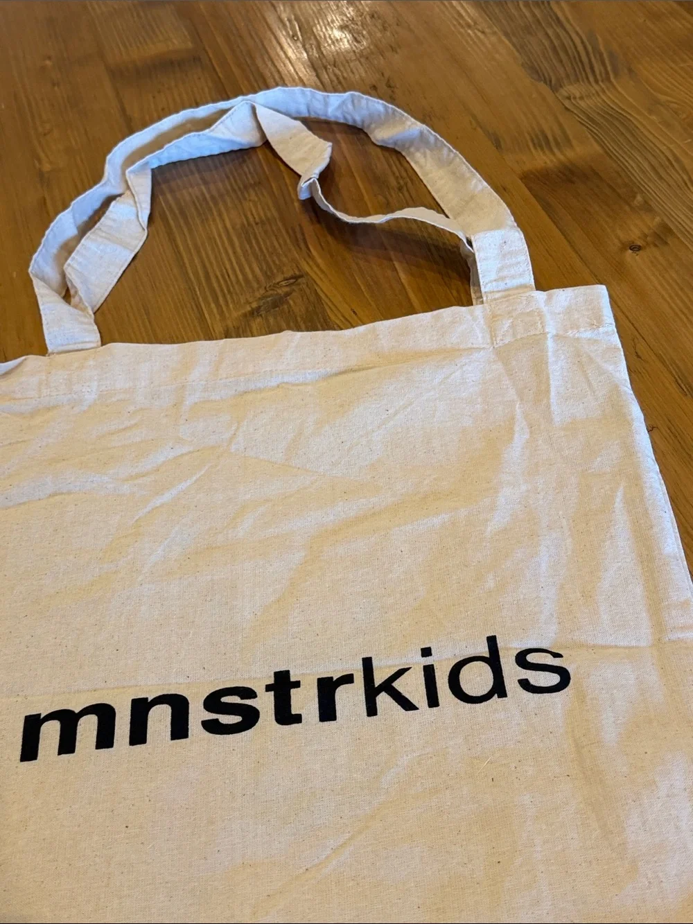 Munster Natural Canvas Tote with Black mnstrkids Logo